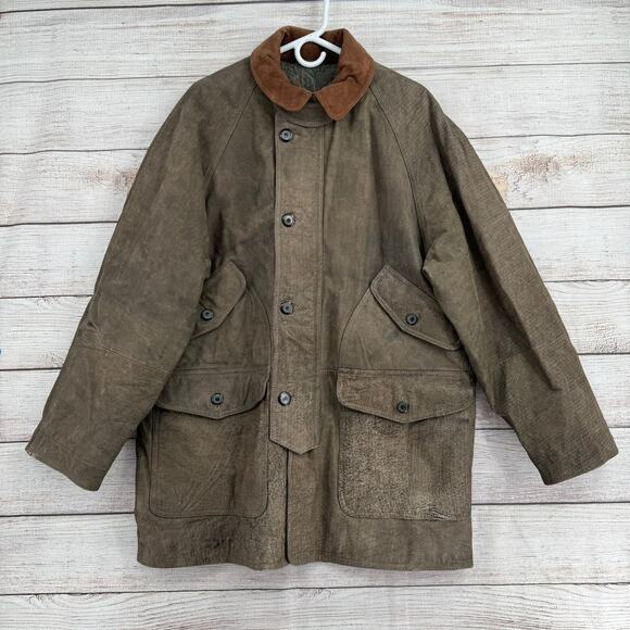 Vintage Echtes Leder Explorer Cargo Leather Jacket Mens XL Tan Gray Suede Collar - Picture 1 of 13